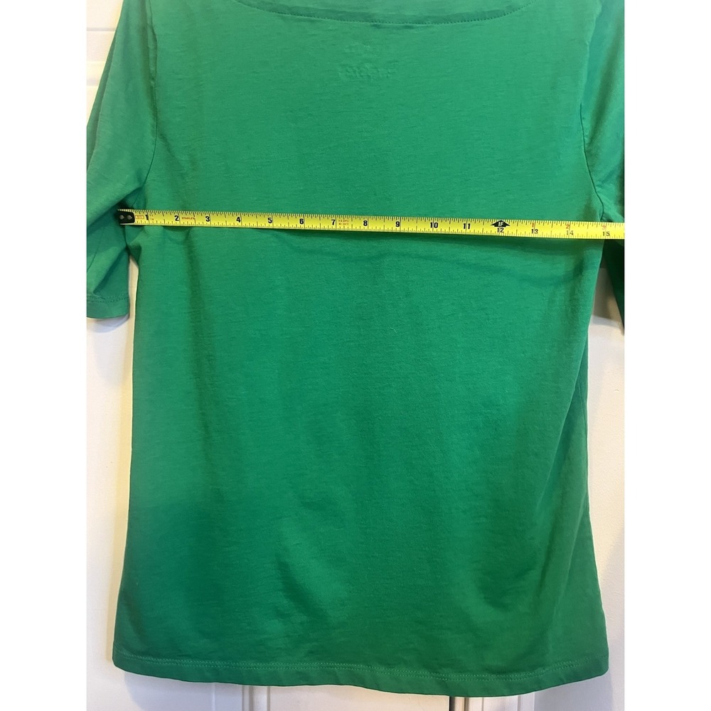 Talbots Petite MP Emerald Green Scallop Neck 100% Pima Cotton Tee Shirt PM - Picture 4 of 5